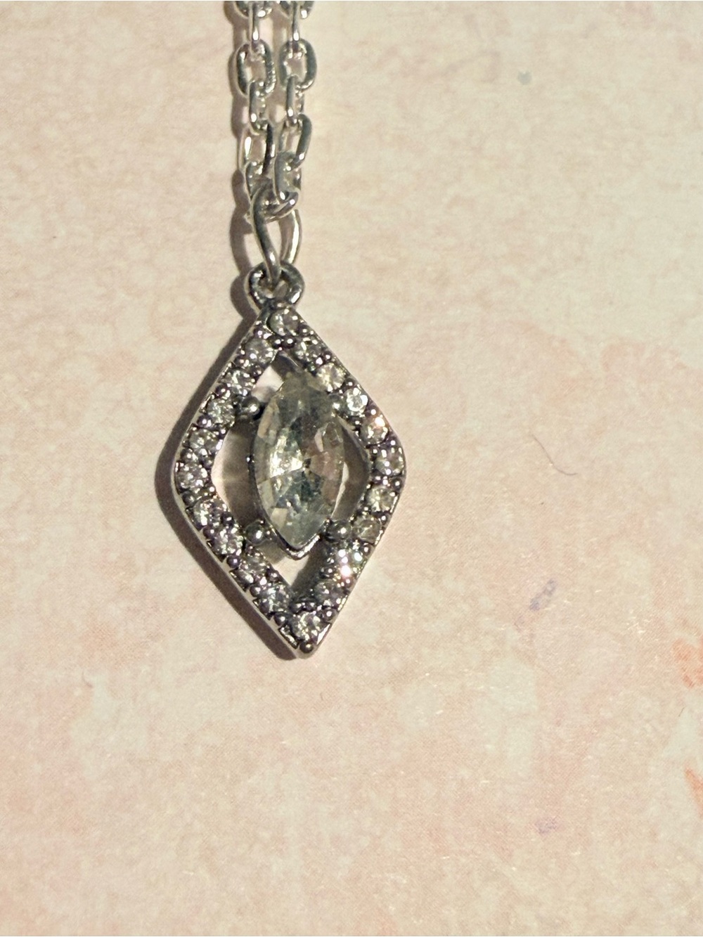 Silver Crystal Pendant Necklace - Clear Stone